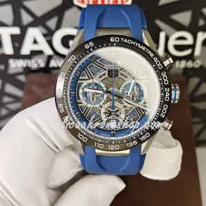 Replica TAG Heuer Carrera CBU2081.FT6274 – Swiss Automatic Skeleton Dial, Ceramic Bezel, Blue Rubber Strap, 44mm