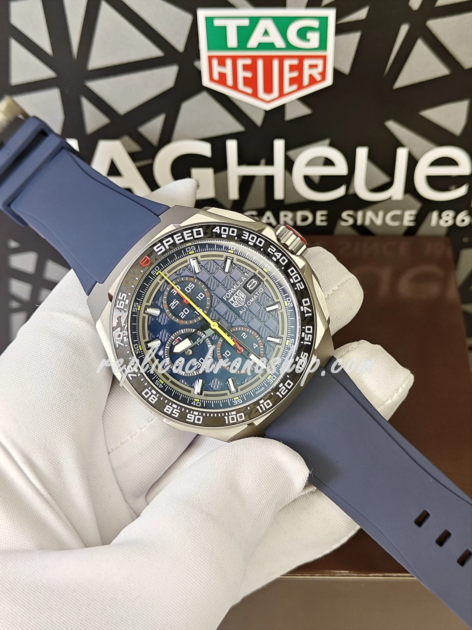 Replica TAG Heuer FORMULA 1 Swiss Automatic Chronograph Men's Watch - Blue Dial, Ceramic Bezel, Rubber Strap - Image 2