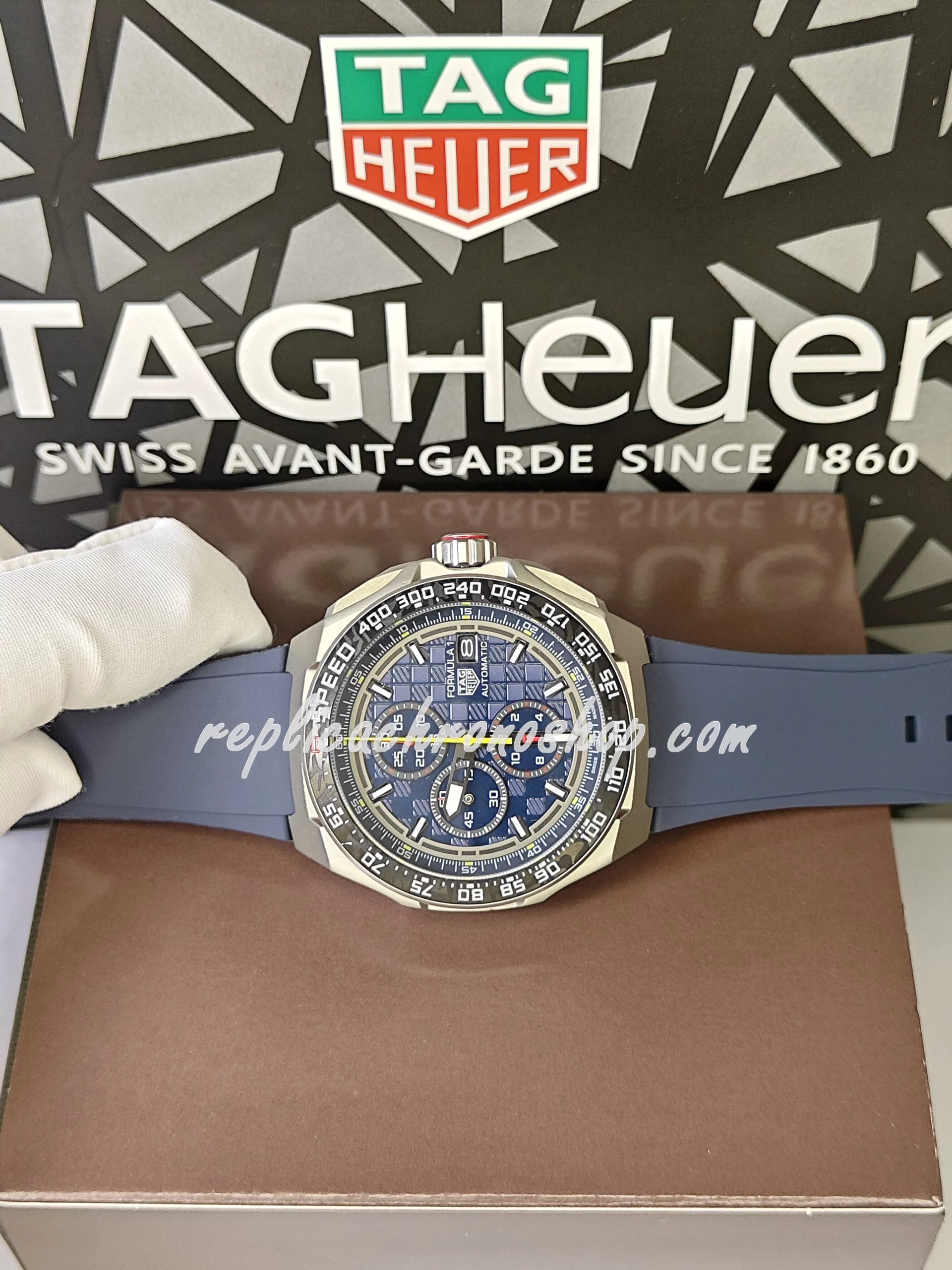 Replica TAG Heuer FORMULA 1 Swiss Automatic Chronograph Men's Watch - Blue Dial, Ceramic Bezel, Rubber Strap - Image 3
