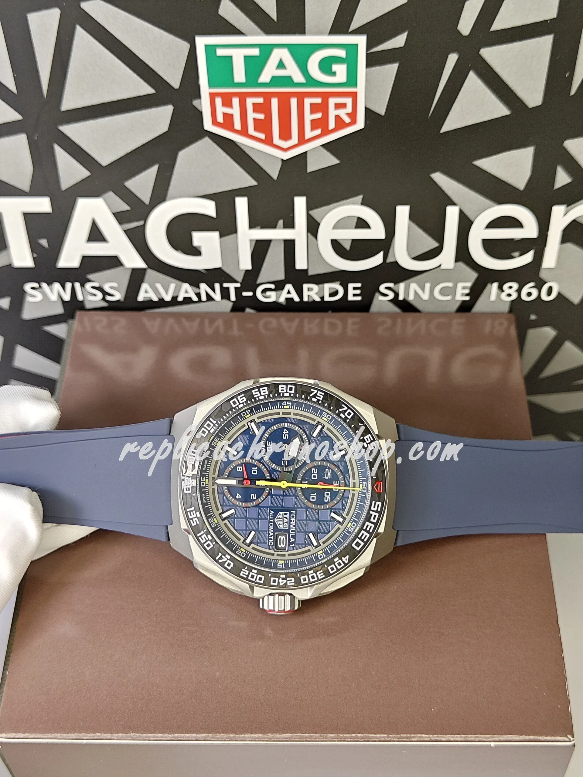 Replica TAG Heuer FORMULA 1 Swiss Automatic Chronograph Men's Watch - Blue Dial, Ceramic Bezel, Rubber Strap - Image 4