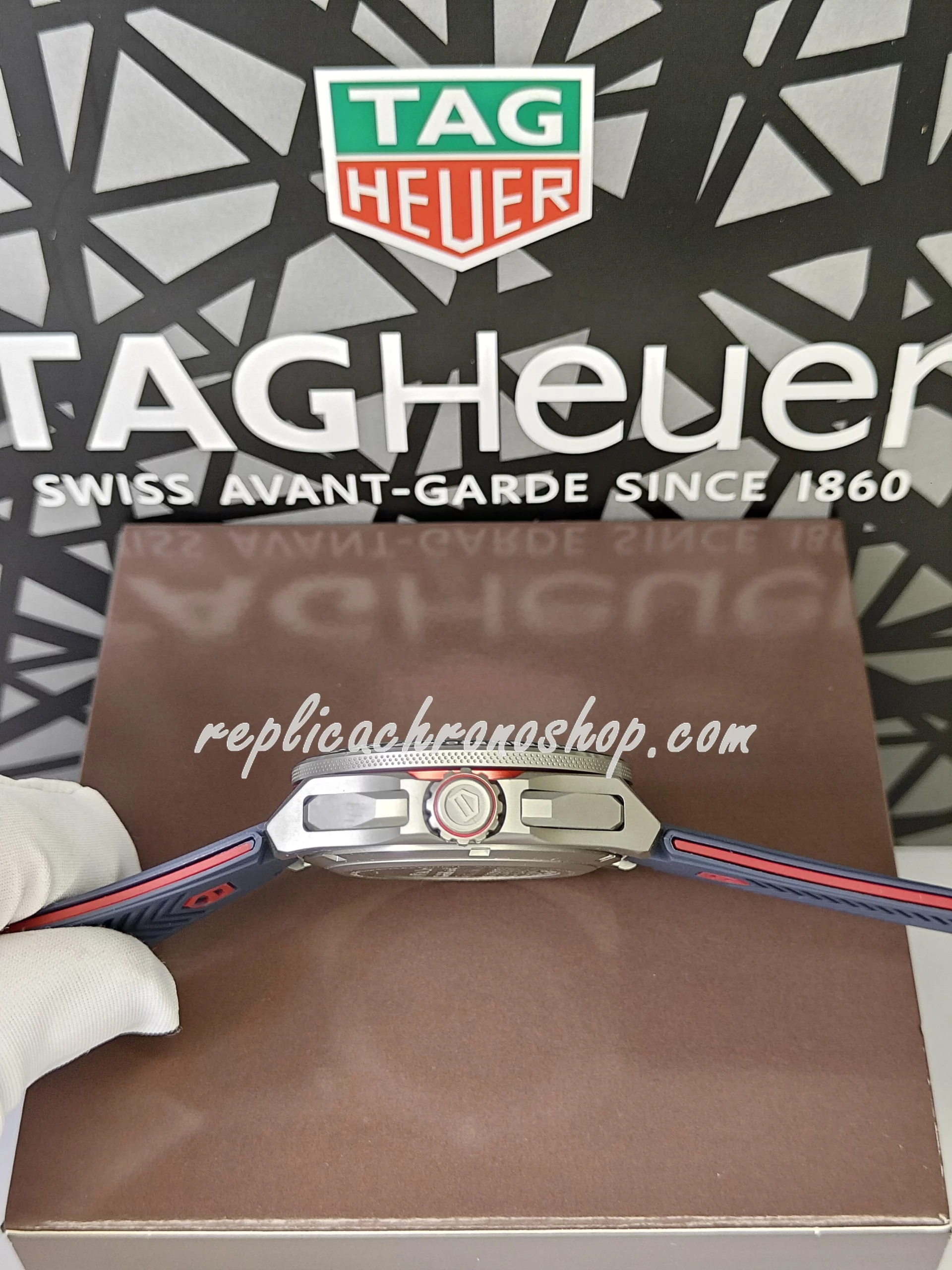 Replica TAG Heuer FORMULA 1 Swiss Automatic Chronograph Men's Watch - Blue Dial, Ceramic Bezel, Rubber Strap - Image 5