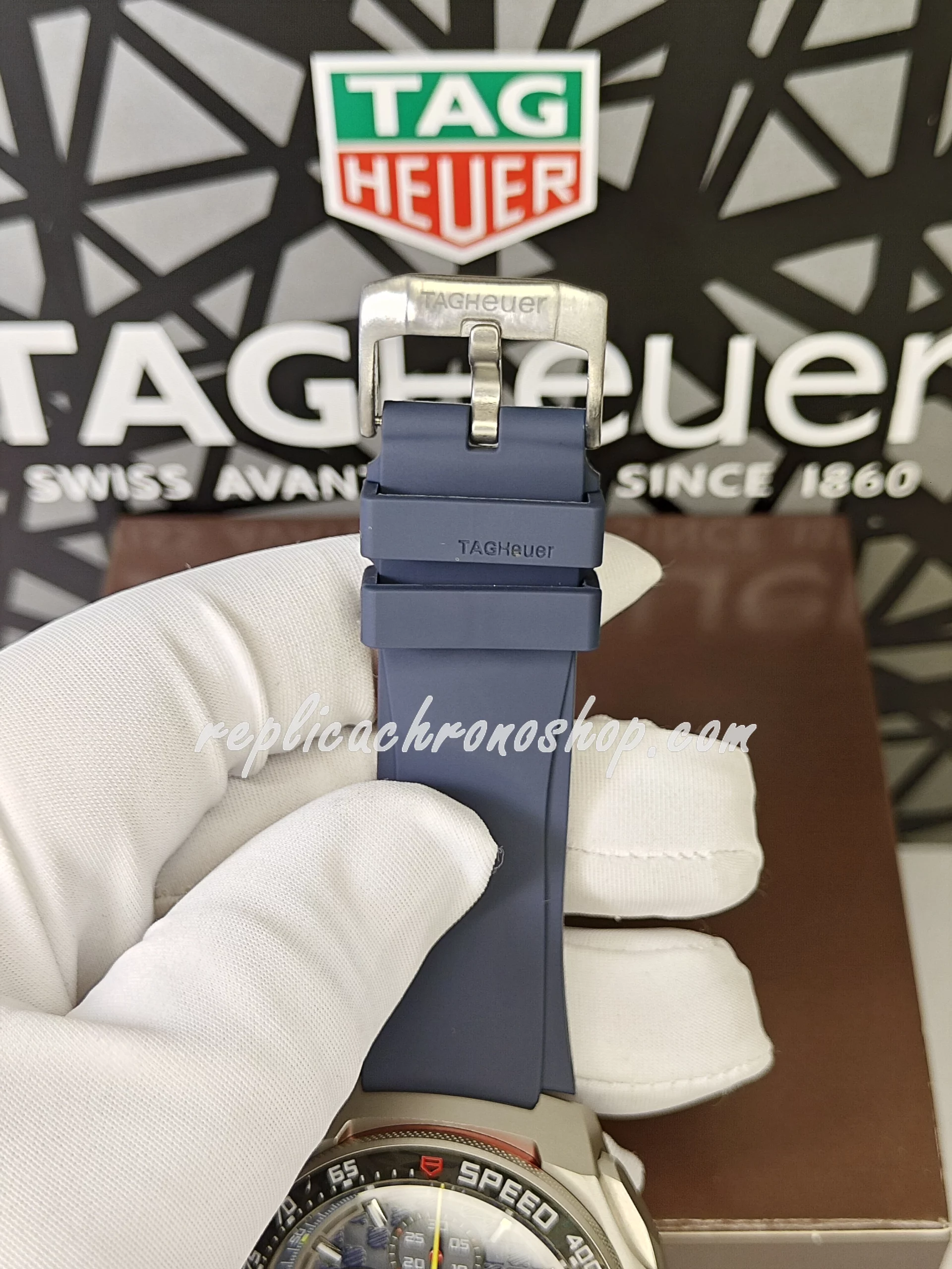 Replica TAG Heuer FORMULA 1 Swiss Automatic Chronograph Men's Watch - Blue Dial, Ceramic Bezel, Rubber Strap - Image 8