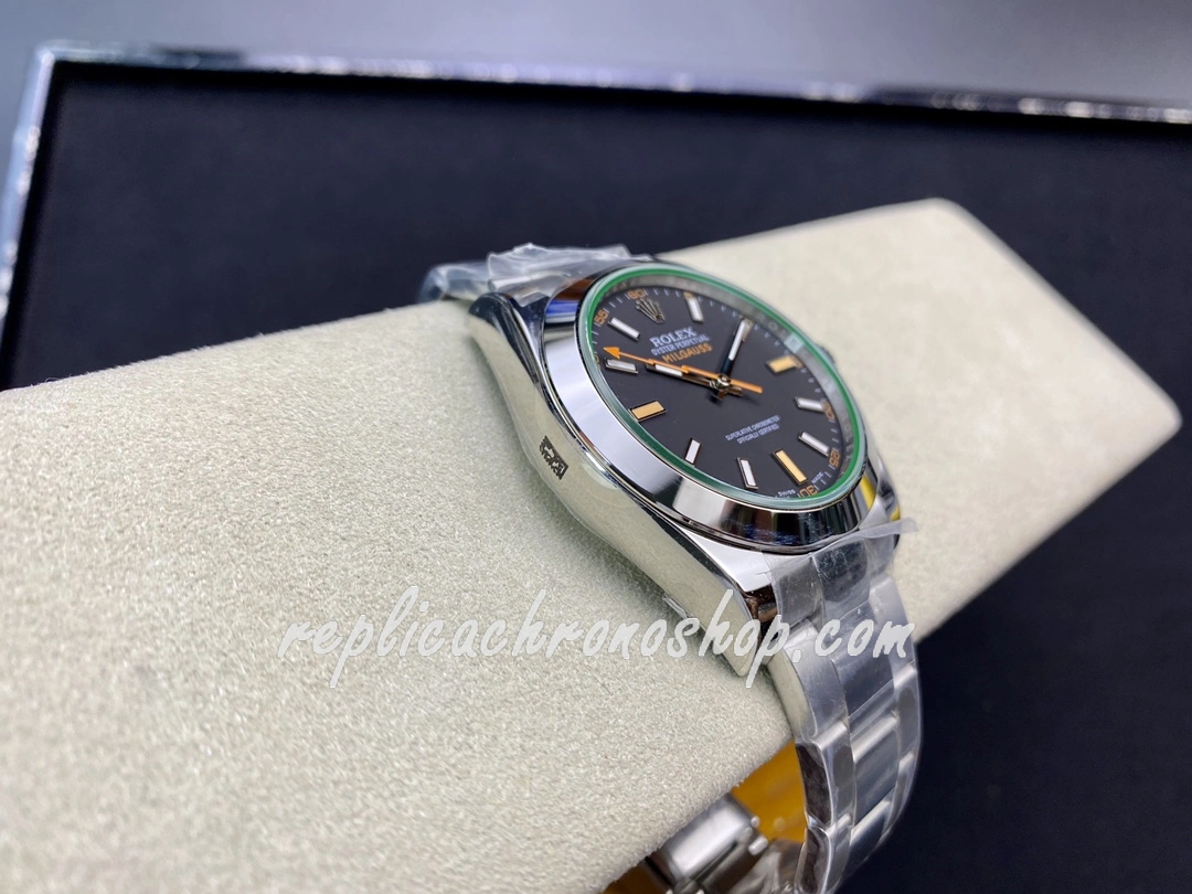 Best Replica 40mm Rolex Milgauss Style Black Dial Green Tint Crystal Automatic 904L Stainless Steel Sports Luxury Men Watch - Image 4