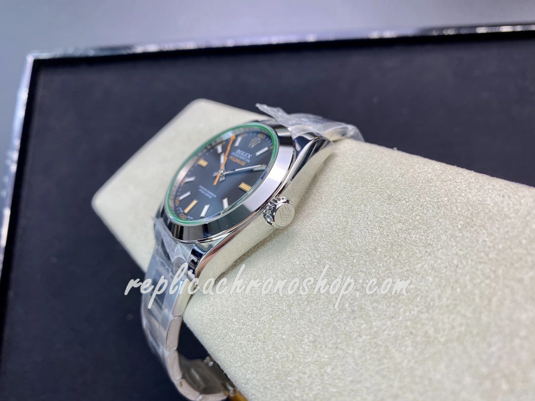 Best Replica 40mm Rolex Milgauss Style Black Dial Green Tint Crystal Automatic 904L Stainless Steel Sports Luxury Men Watch - Image 6