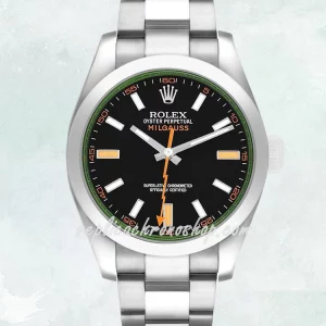 Best Replica 40mm Rolex Milgauss Style Black Dial Green Tint Crystal Automatic 904L Stainless Steel Sports Luxury Men Watch