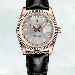 Super Clone Rolex Day-Date 36mm 118135 Rose Gold Rhodium Grey Dial Leather Strap Cal.3255