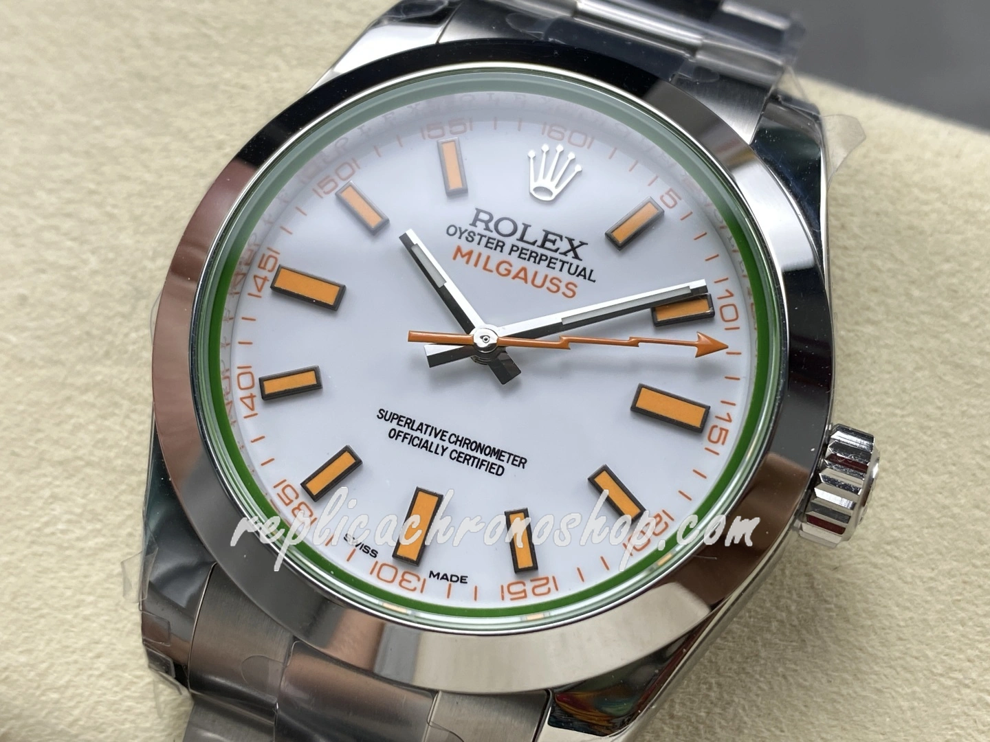 Super Clone Rolex Milgauss M116400-0002 White Dial 36mm 904L Steel Green Sapphire Swiss Cal.3131 Movement Watch - Image 6