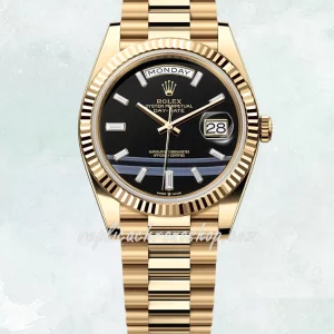 Rolex Day-Date M228238-0059 Replica Super Clone 40mm Black Dial 18K Gold Luxury Automatic Watch