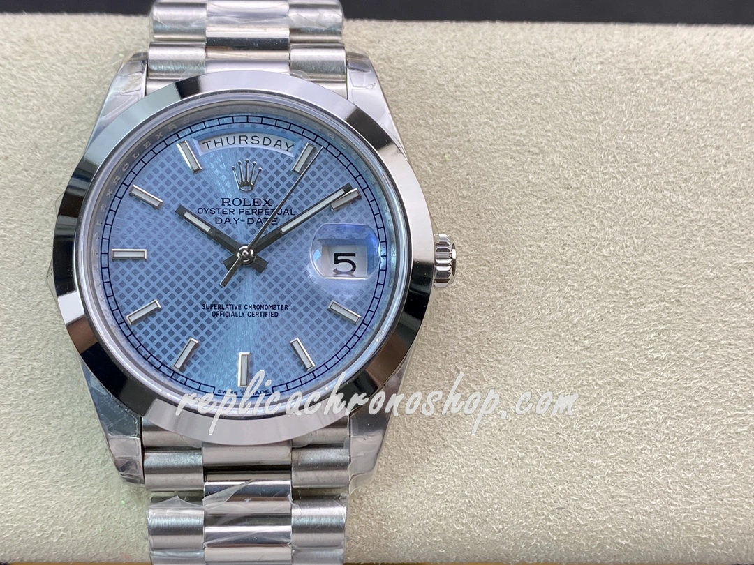 Best Super Clone Day-Date 40mm M228206-0004 Ice Blue Motif Dial 904L Steel Swiss Cal.3255 Watch - Image 2