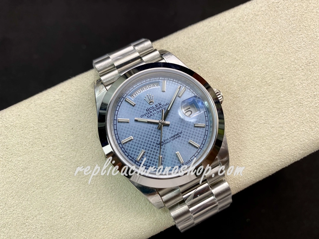 Best Super Clone Day-Date 40mm M228206-0004 Ice Blue Motif Dial 904L Steel Swiss Cal.3255 Watch - Image 6