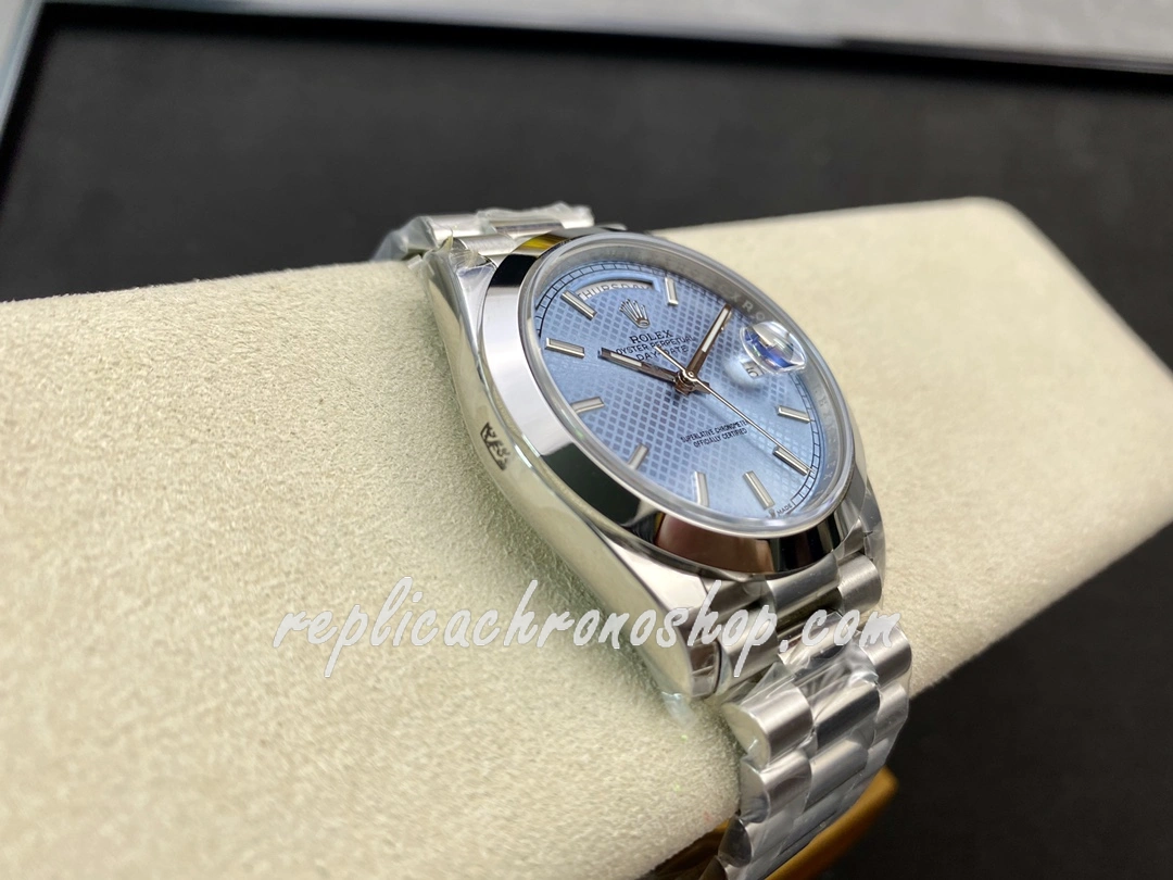 Best Super Clone Day-Date 40mm M228206-0004 Ice Blue Motif Dial 904L Steel Swiss Cal.3255 Watch - Image 8