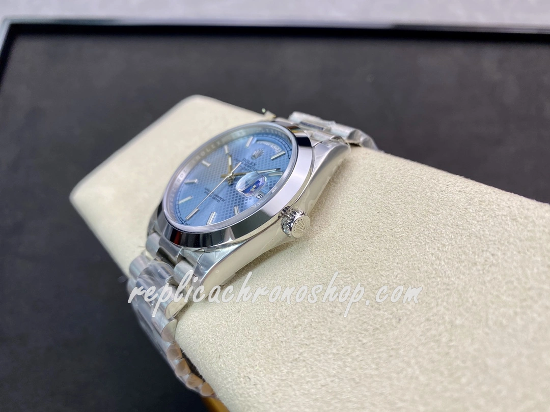 Best Super Clone Day-Date 40mm M228206-0004 Ice Blue Motif Dial 904L Steel Swiss Cal.3255 Watch - Image 7