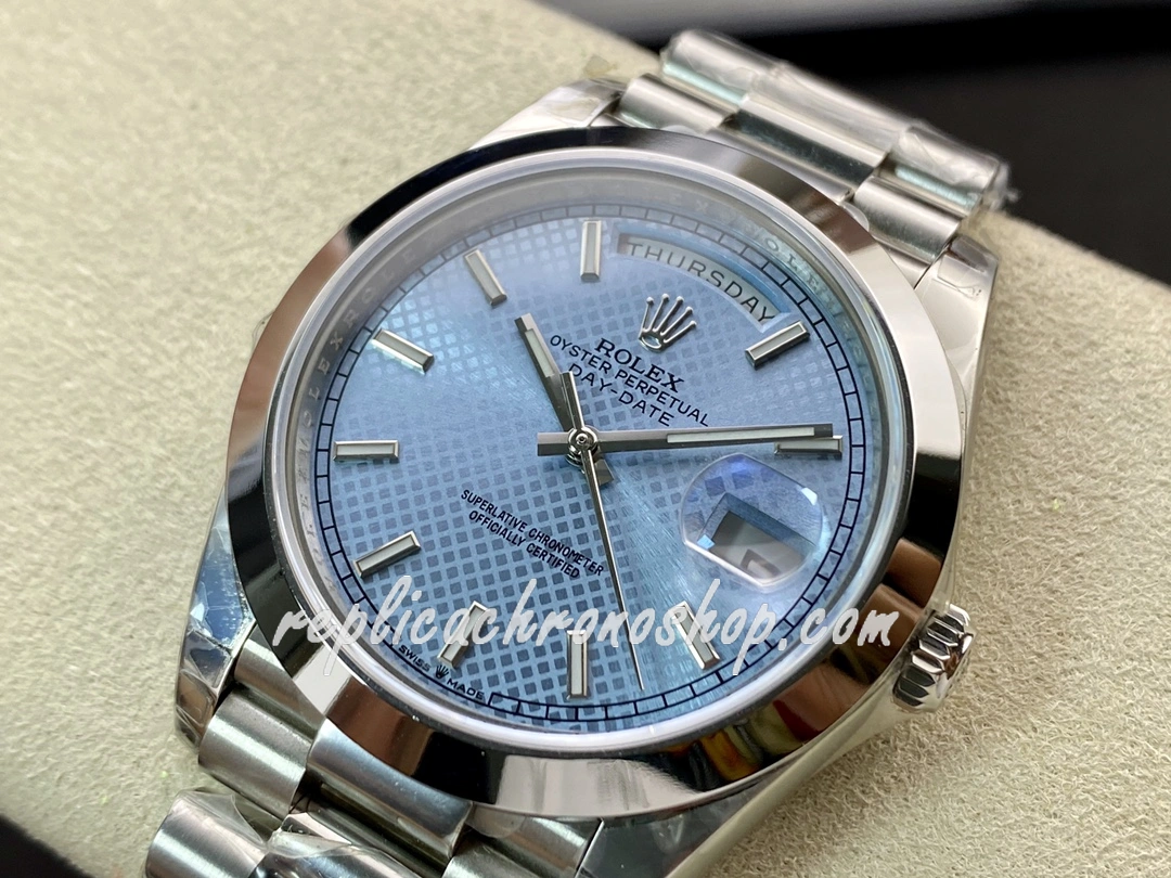 Best Super Clone Day-Date 40mm M228206-0004 Ice Blue Motif Dial 904L Steel Swiss Cal.3255 Watch - Image 4