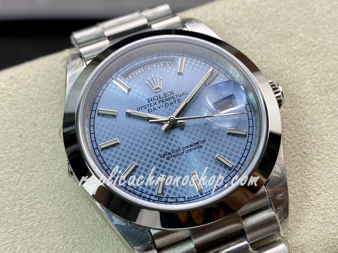 Best Super Clone Day-Date 40mm M228206-0004 Ice Blue Motif Dial 904L Steel Swiss Cal.3255 Watch - Image 3