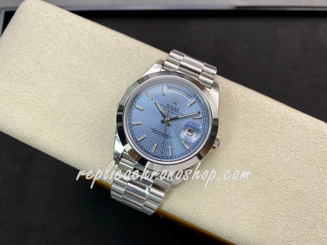 Best Super Clone Day-Date 40mm M228206-0004 Ice Blue Motif Dial 904L Steel Swiss Cal.3255 Watch - Image 5