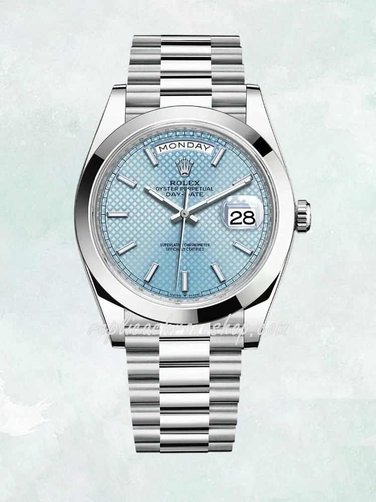 Best Super Clone Day-Date 40mm M228206-0004 Ice Blue Motif Dial 904L Steel Swiss Cal.3255 Watch